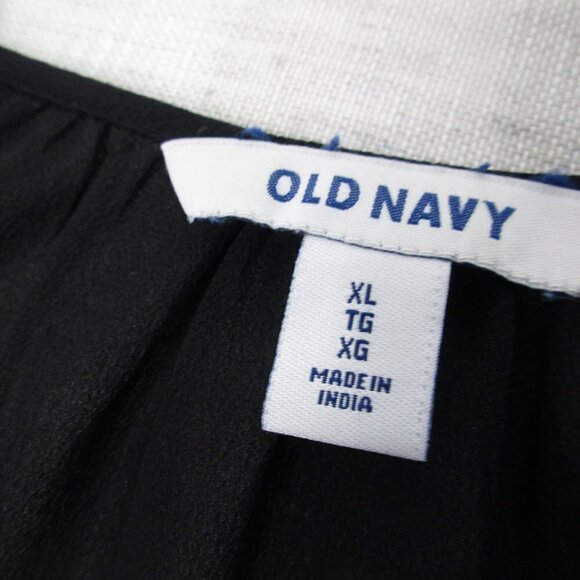 Old Navy‎ Blouse Women's XL Black Embroidered Long Sleeve Split Neck Polyester - Picture 14 of 14